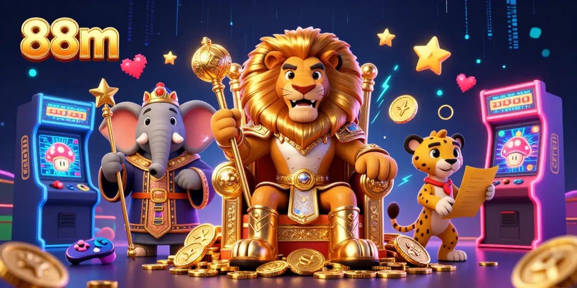 Experience the excitement of 88m's thrilling slots world with vibrant game elements and engaging characters.