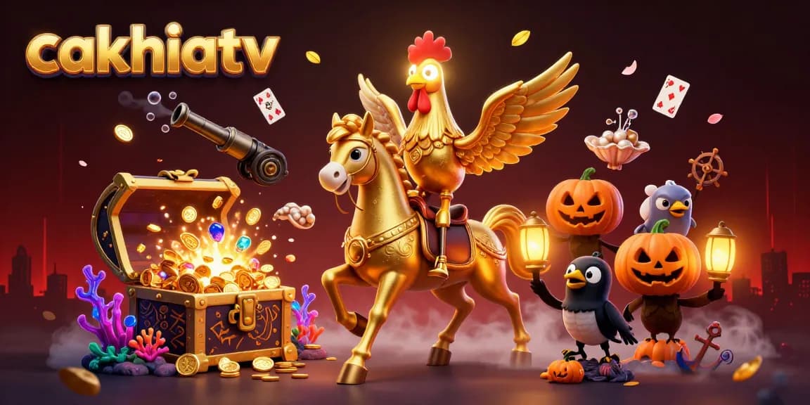 Cakhiatv captures the excitement of online betting with vibrant casino illustration featuring glowing characters and treasure in a dynamic scene.