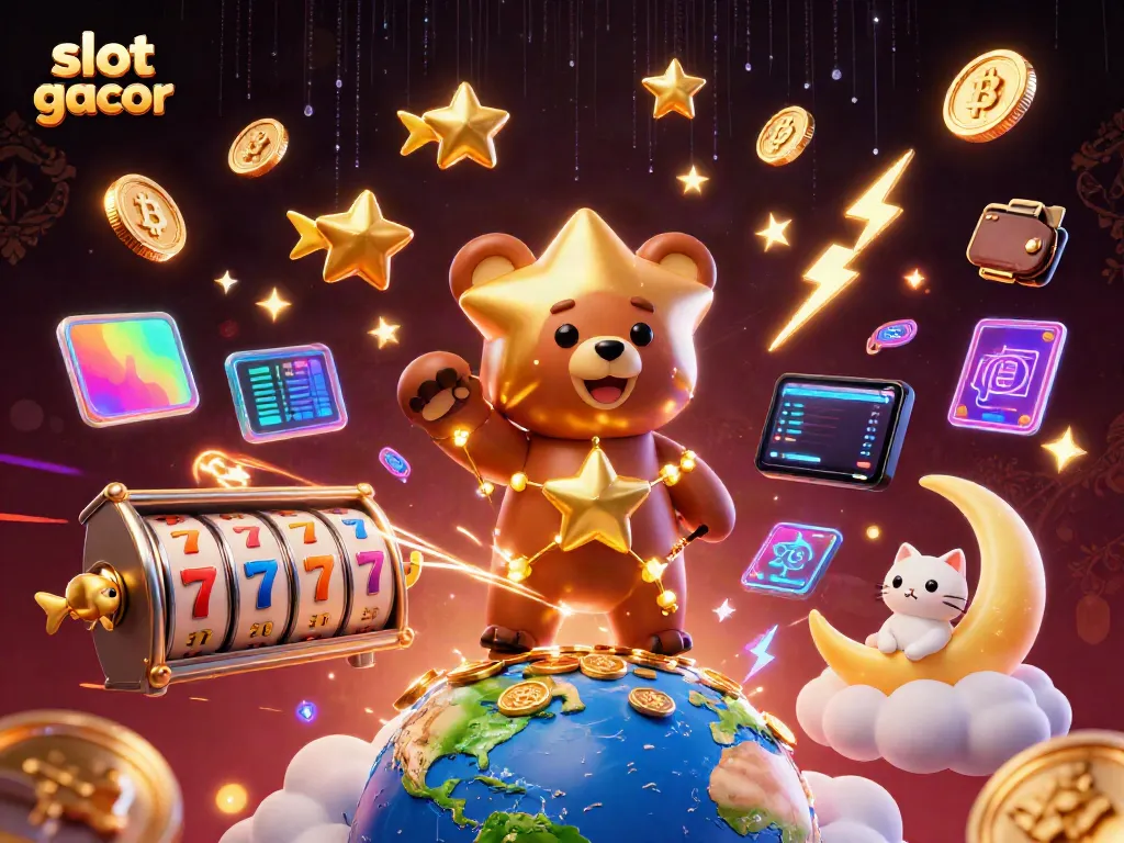 Engage in thrilling slot gacor experiences with cartoon characters collecting shining coins amidst vibrant gaming elements.