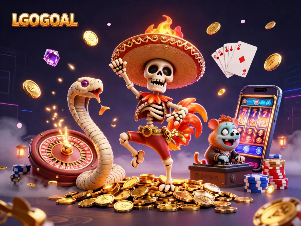 Experience the excitement at LGOGOAL with a vibrant casino scene of dancing characters.