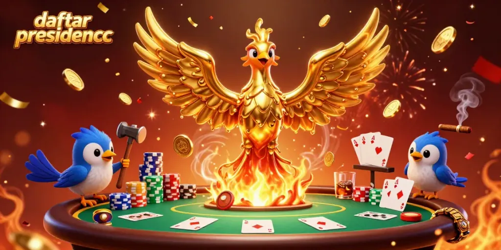 Engage in thrilling gameplay with daftar presidencc and witness the striking golden phoenix amid poker action.