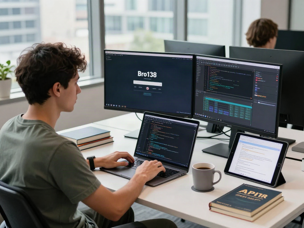 Focused developer working on bro138 login interface in a modern tech workspace