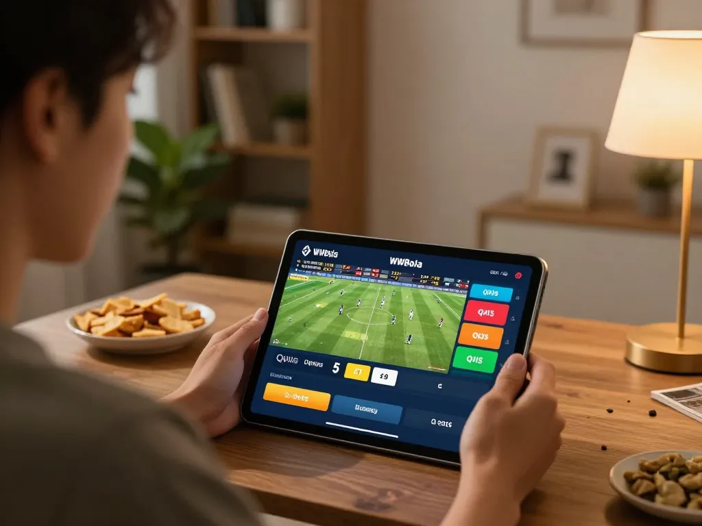 Main WWBola Deposit Qris Tanpa Potongan for easy online betting at home in a cozy setting.