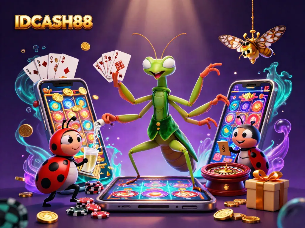 Experience excitement with IDCASH88's vibrant casino scene featuring dynamic gaming action and colorful elements.