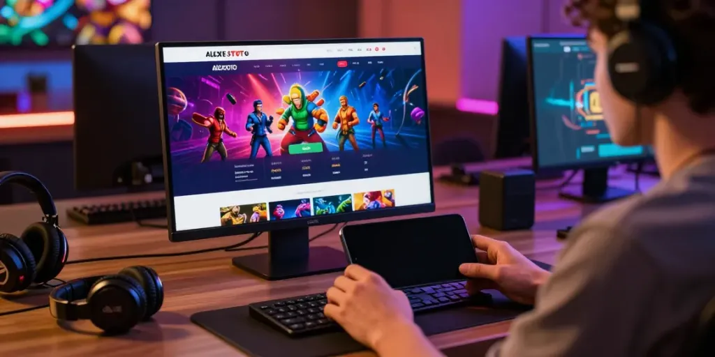 Pengguna terlibat dengan platform perjudian online alexistoto di meja modern yang stylish.