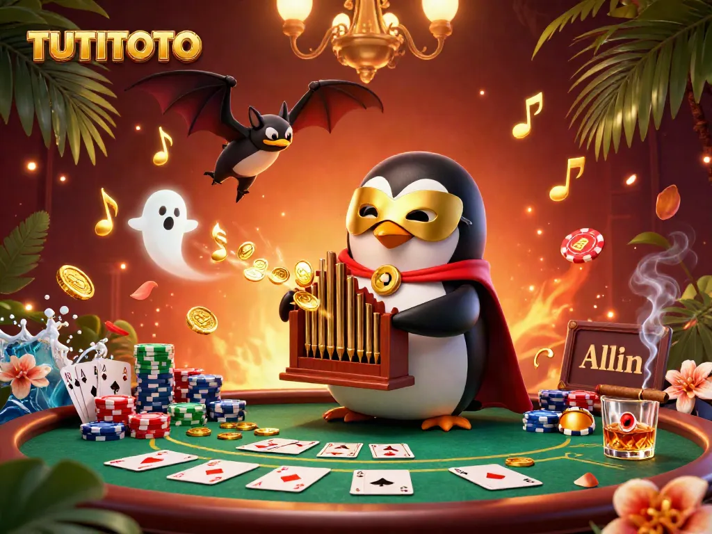 Engage in thrilling gameplay at TUTITOTO with the enchanting poker scene featuring animated characters and vibrant casino elements.
