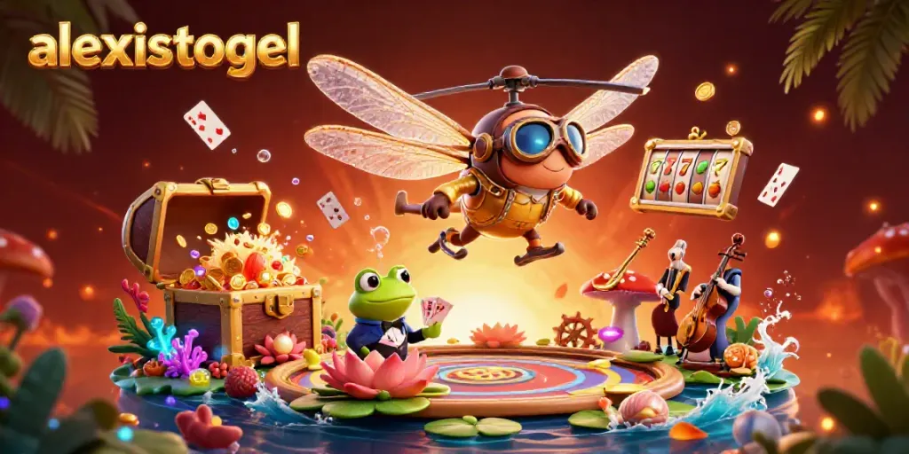 Mainkan slot gacor melalui alexistogel dalam ilustrasi penuh warna kasino digital.