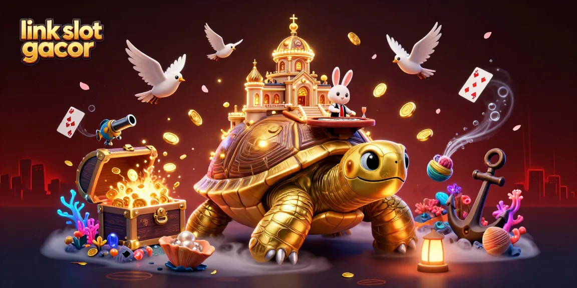 Slot gacor link 777 dengan karakter kartun kasino yang ceria dan peti harta karun berlimpah.