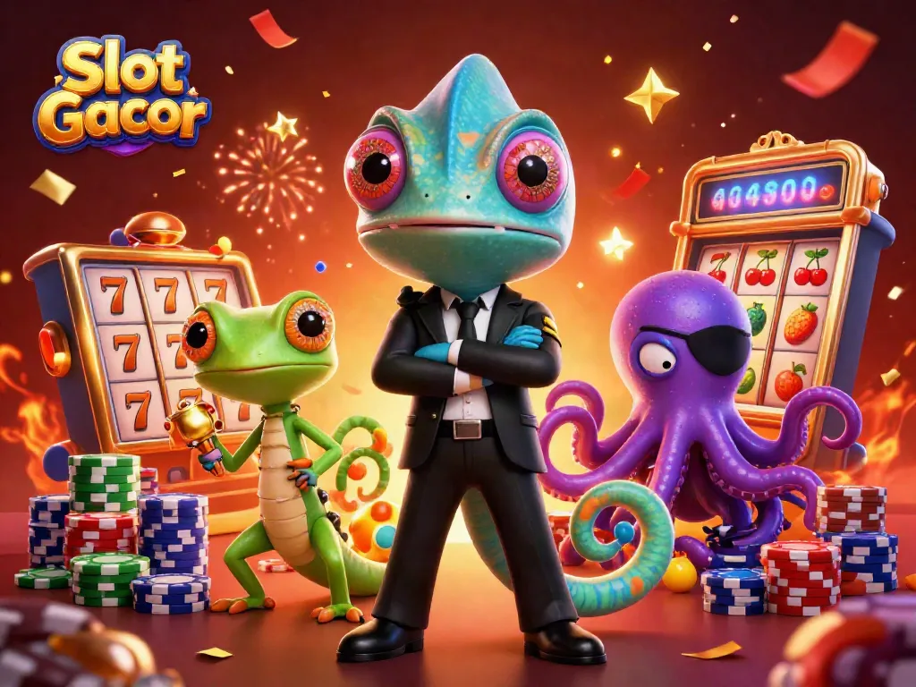 Experience the excitement of Slot Gacor with vibrant characters and dynamic slot game elements in this vivid illustration.