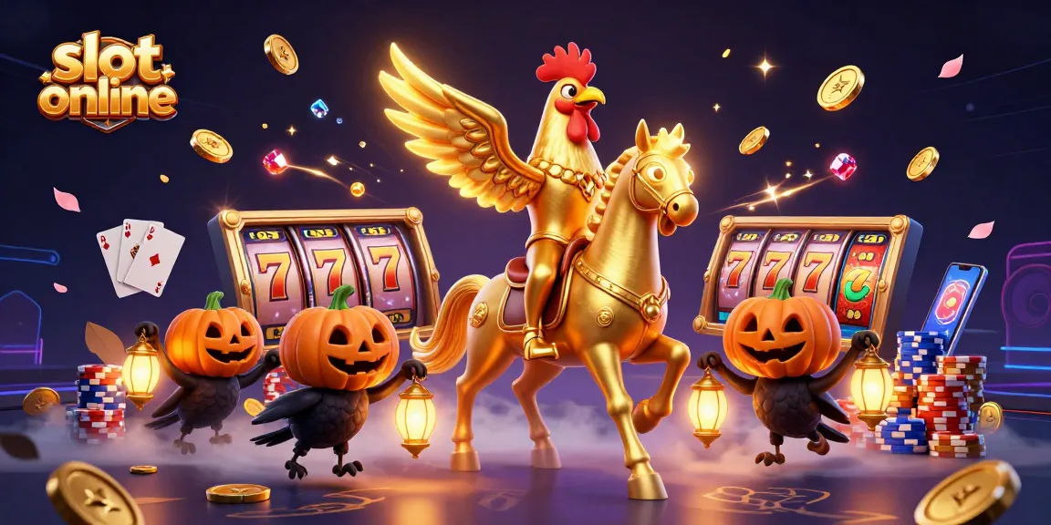 Spin the reels with slot online in this vibrant 3D casino illustration featuring a golden rooster.