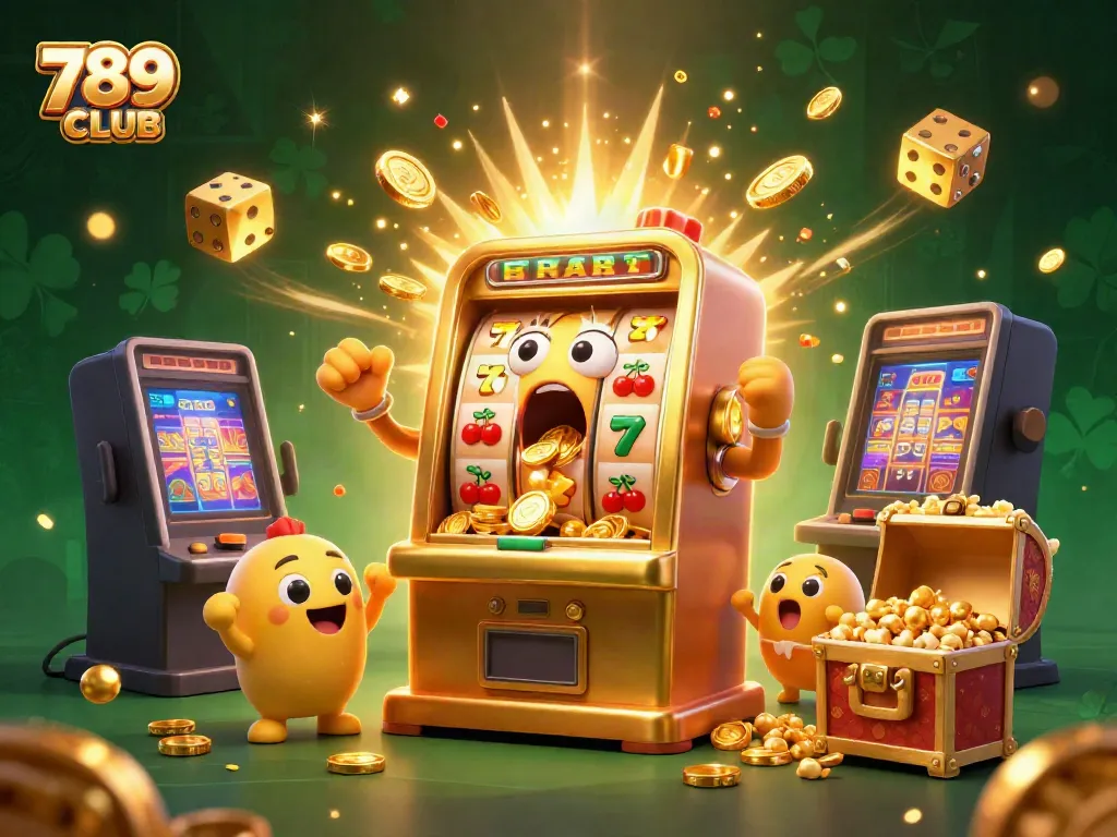 Experience the excitement at 789CLUB with iconic slot machines bursting with jackpots and golden coins!