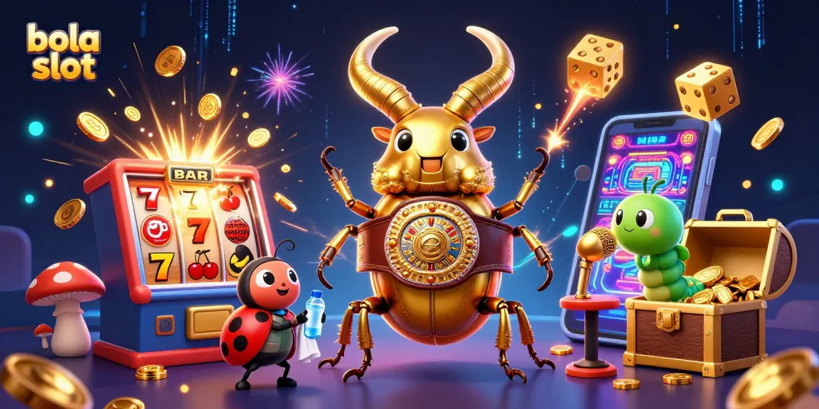 Engage in thrilling bola slot action with a dynamic 3D illustration of a giant beetle boxing champion!