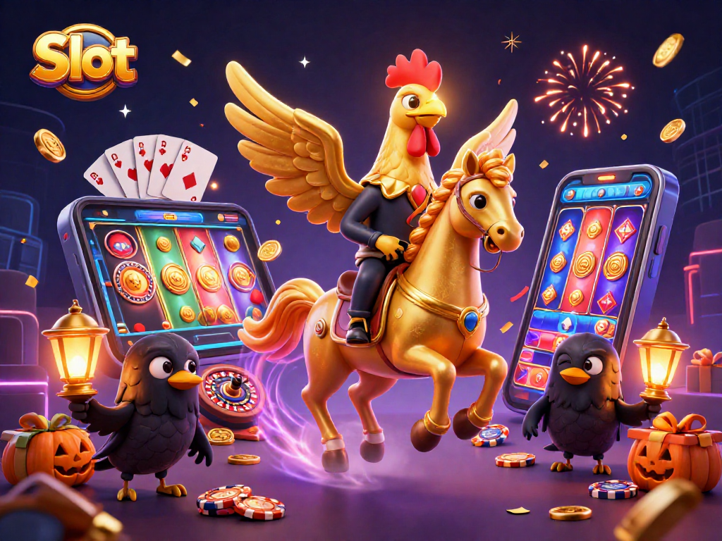 Experience thrilling Slot games with vibrant visuals and dynamic gameplay in this captivating illustration.