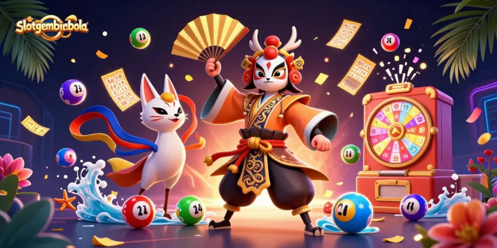 Experience exciting gameplay with slotgembirabola through vibrant characters, colorful lottery balls, and action-packed elements.