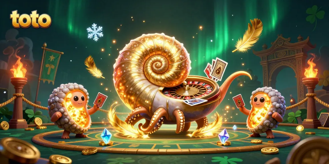 Menangkan toto melalui ilustrasi kasino dengan nautilus kuno dan koin emas yang berkilauan.