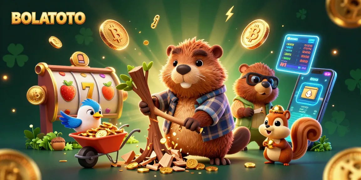 BOLATOTO memimpin aksi kasino dengan simbol slot yang berkilauan, uang emas, dan petualangan berang-berang.