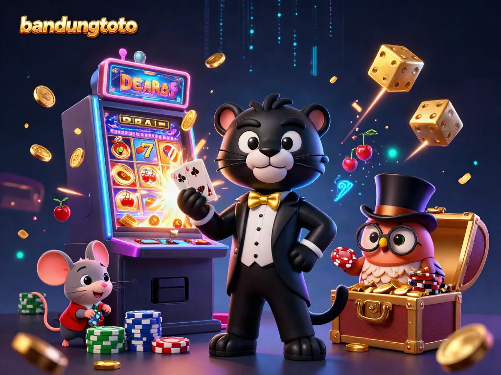 Experience the thrill of bandungtoto with a vibrant scene of cartoon characters and casino excitement