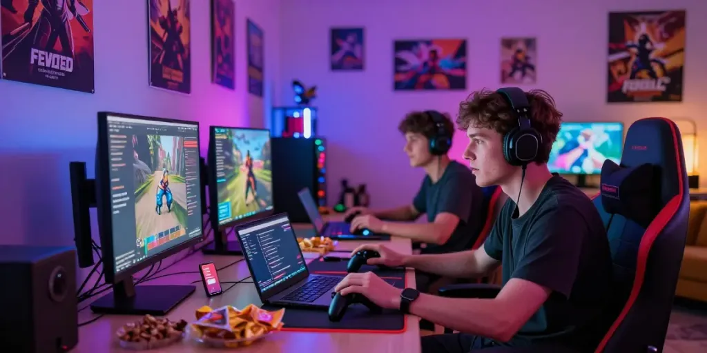 Gameplay online Kediritoto di ruang tamu cerah dengan gamer fokus dan suasana energik.