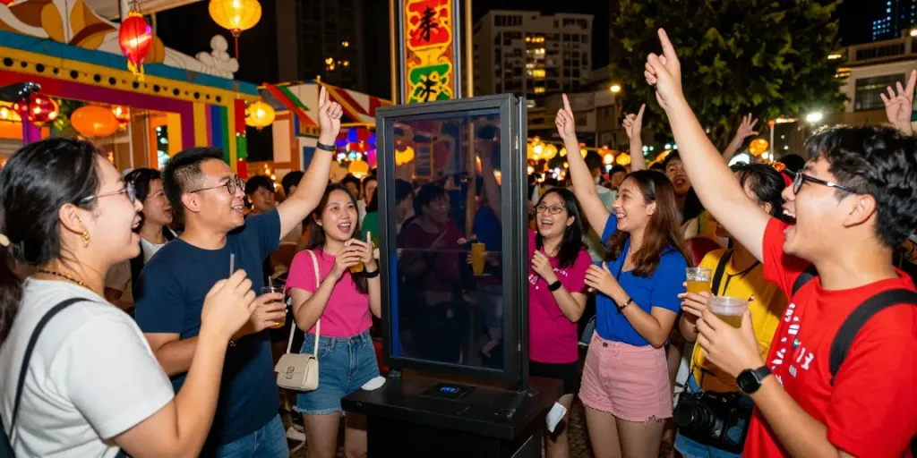 Suasana meriah saat acara tayangan langsung Toto Macau dengan sekelompok teman merayakan hasil undian.