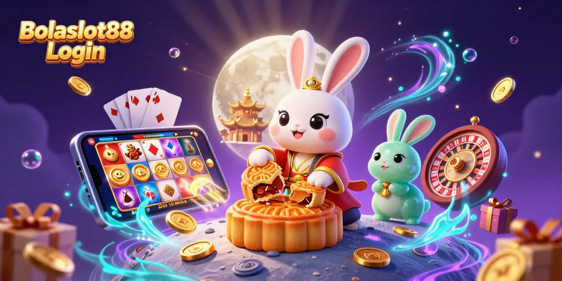 Bolaslot88 Login reveals exciting slot game action featuring a moon rabbit and casino elements.
