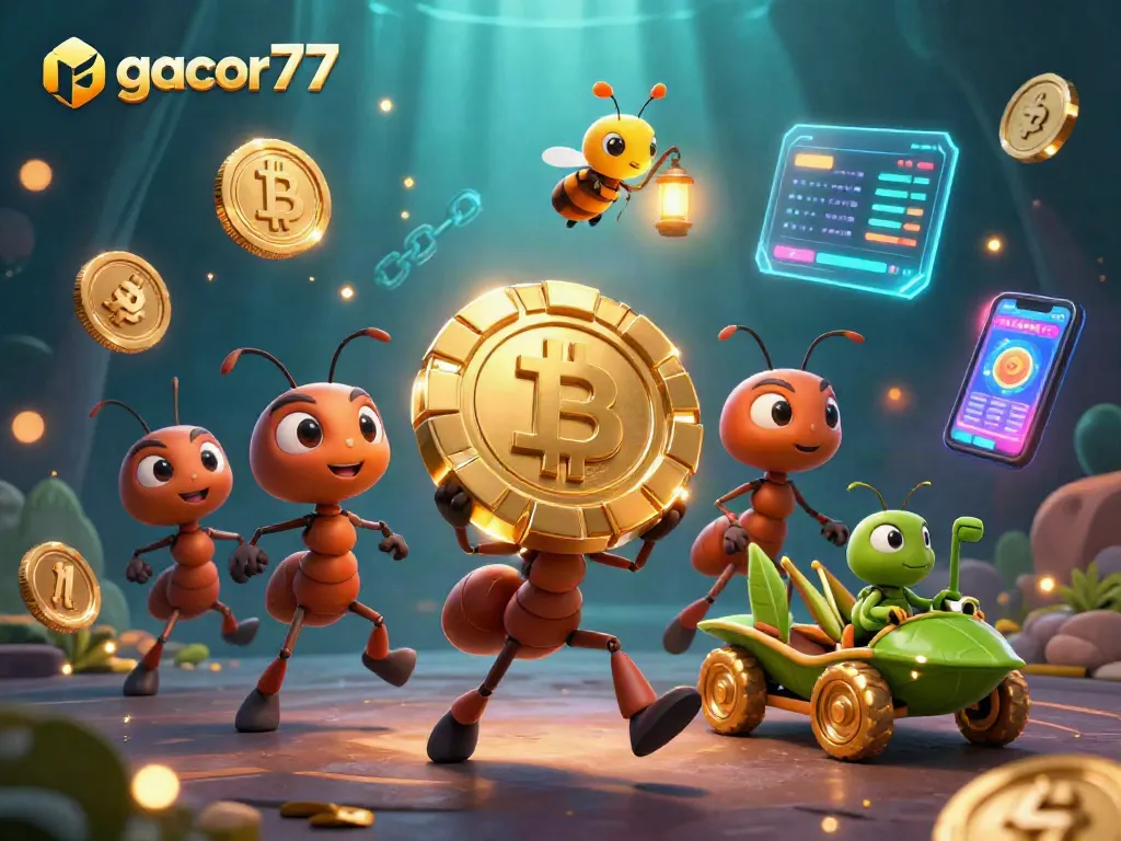 Gacor77 menghadirkan tim semut kartun menjalani aksi seru dengan chip poker emas raksasa di bawah laut.