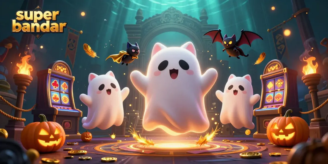 Super bandar menghibur pemain dengan kucing hantu di kasino, dikelilingi koin emas