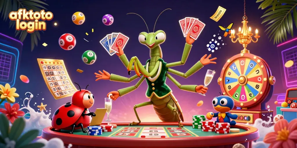 Experience the excitement of afktoto login with dynamic casino elements, colorful lottery balls, and engaging characters.