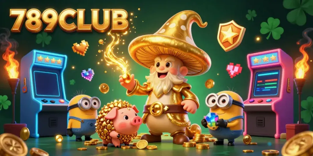 Experience the excitement of 789CLUB with vibrant 3D gaming elements and magical treasures in a casino setting.