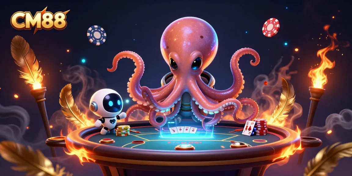 Engage in CM88 poker with an alien octopus dealer, showcasing cosmic betting elements.