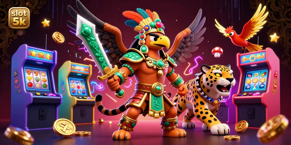 Engage in thrilling slot 5k gameplay with vibrant characters in this dynamic casino illustration.