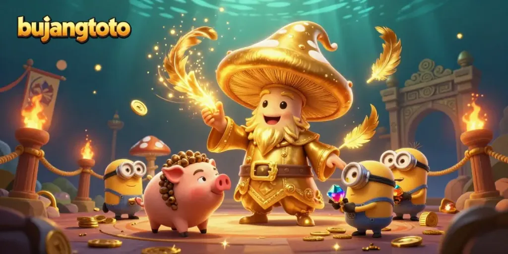Engage in thrilling moments at bujangtoto with a magical golden wizard amid treasure!