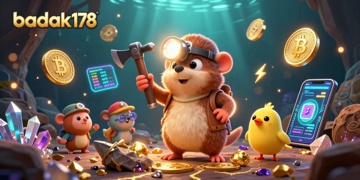Experience the thrill of gaming at badak178 with a vibrant treasure hunting scene featuring cryptocurrency elements.