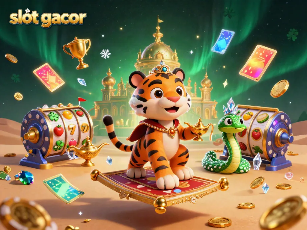 Engage in thrilling slot gacor gameplay with vibrant 3D casino imagery showcasing unique characters and symbols.