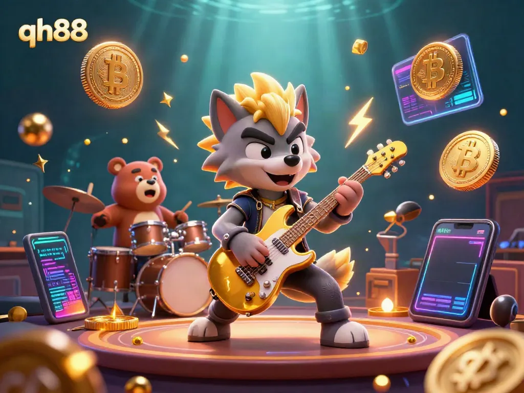 Engage with qh88's thrilling casino experience featuring a rock star wolf and golden elements that capture the excitement of gambling.