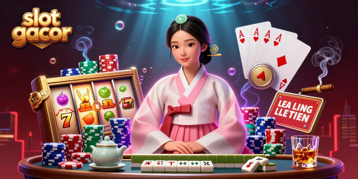 Experience the thrill of slot gacor with an elegant Asian woman in a 3D casino scene celebrating jackpots and poker.