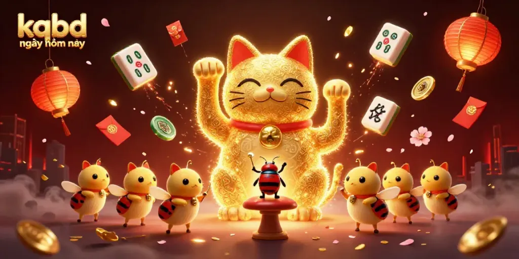 Experience thrilling action with kqbd ngày hôm nay as a golden lucky cat emerges from dynamic casino symbols.