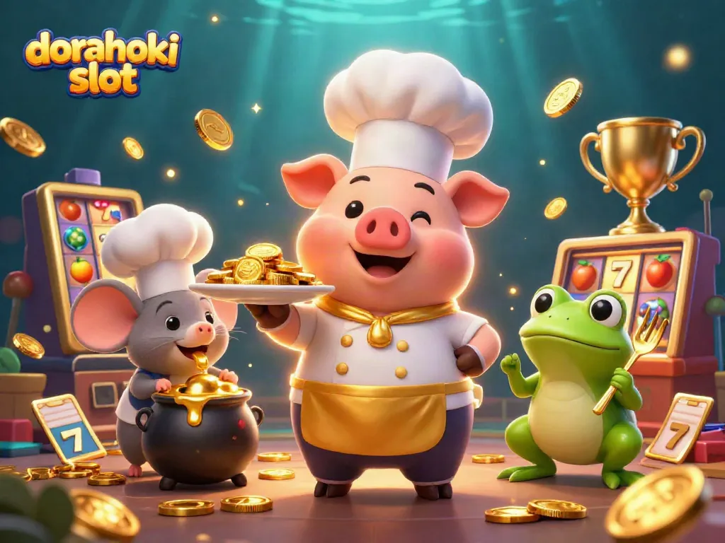 Memenangkan dorahoki slot dengan chef babi yang menyajikan koin emas dan karakter menarik lainnya.