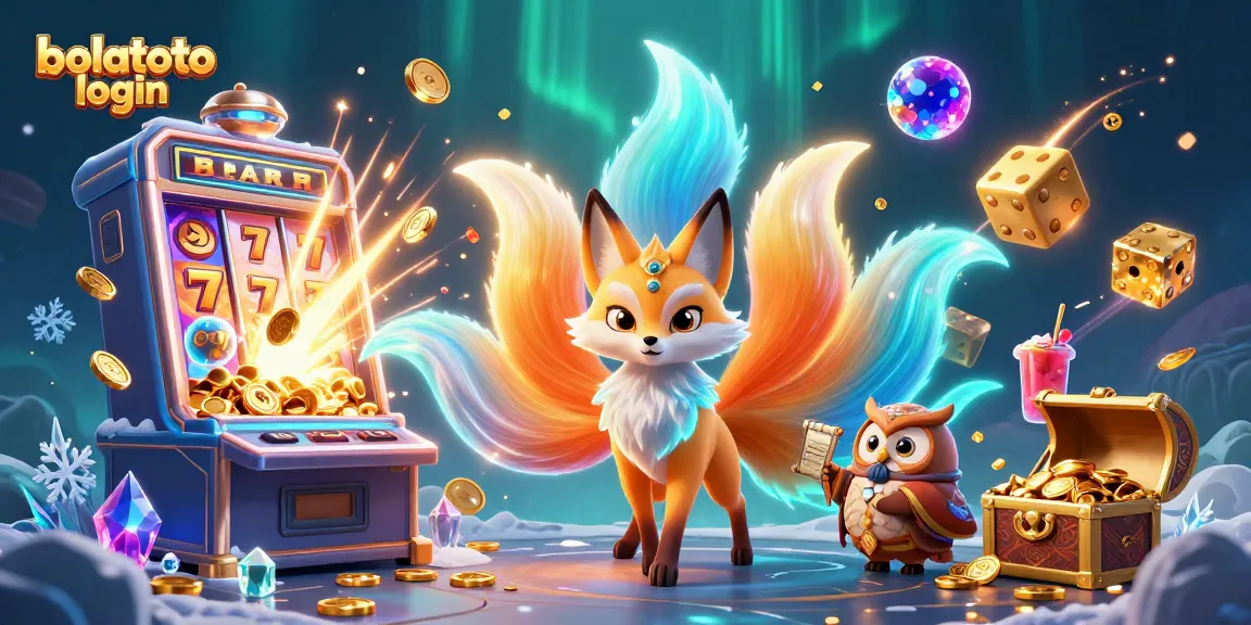 Experience big wins with bolatoto login - a vibrant 3D illustration of a magical fox, owl, and explosive slot jackpots.