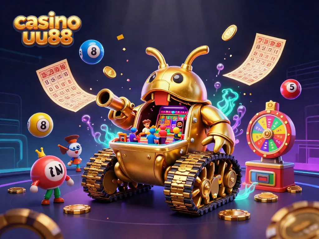 Experience thrilling moments at casino uu88 in a unique 3D illustrated scene filled with excitement.