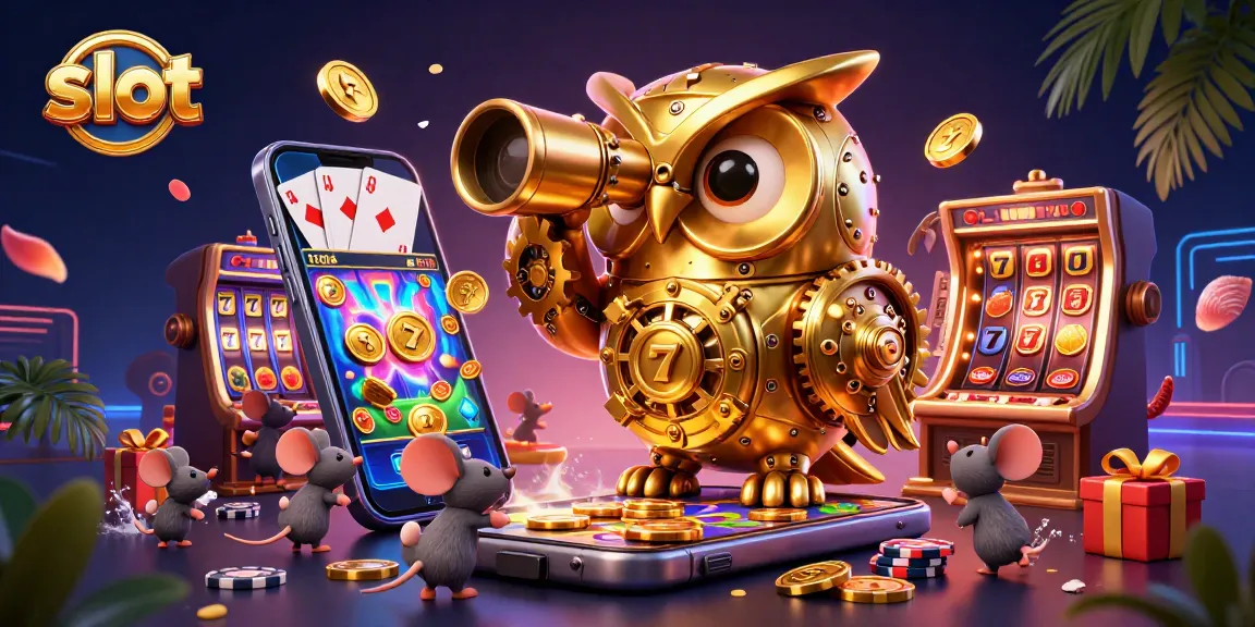 Spin the reels of exciting slot machines with a golden owl and vibrant casino elements.