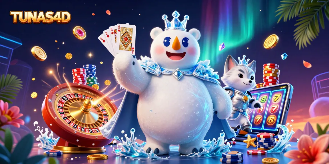 Spin and win big with TUNAS4D, featuring an exciting 3D casino scene with dynamic gaming elements.