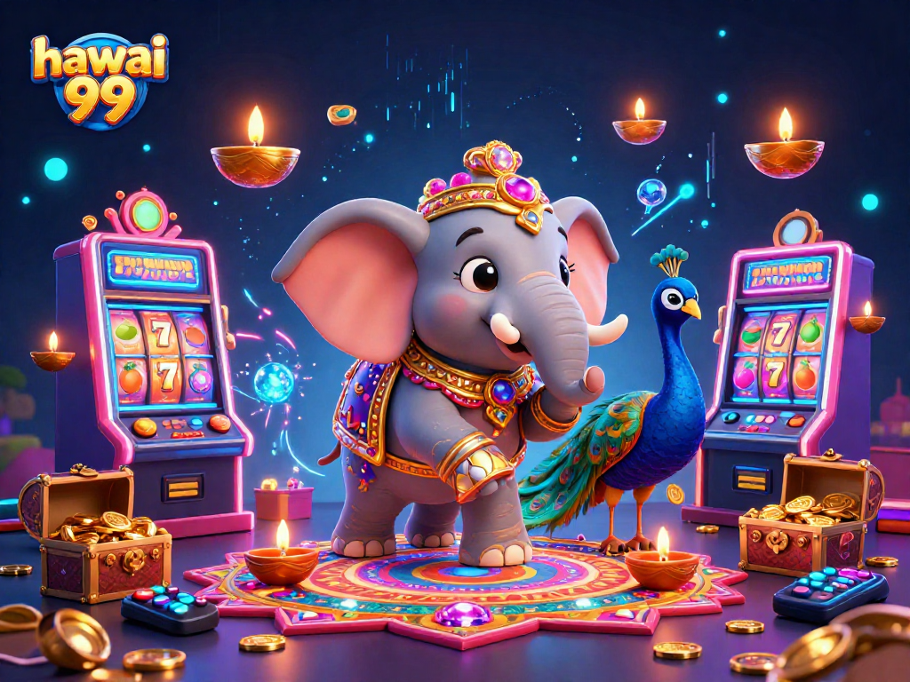 Experience thrilling gameplay with hawai 99's vibrant illustration of dynamic slot machines and magical elements.