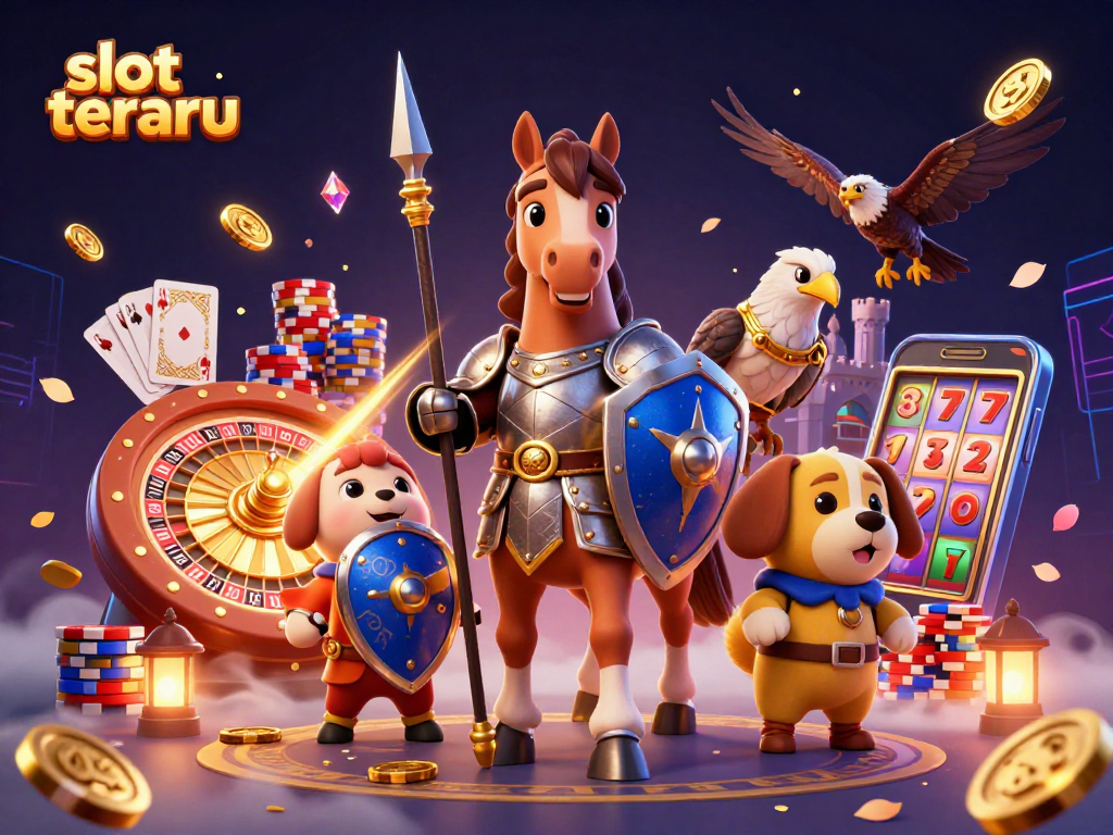 Experience thrilling wins with slot terbaru as golden coins cascade around 3D characters in a vibrant casino.
