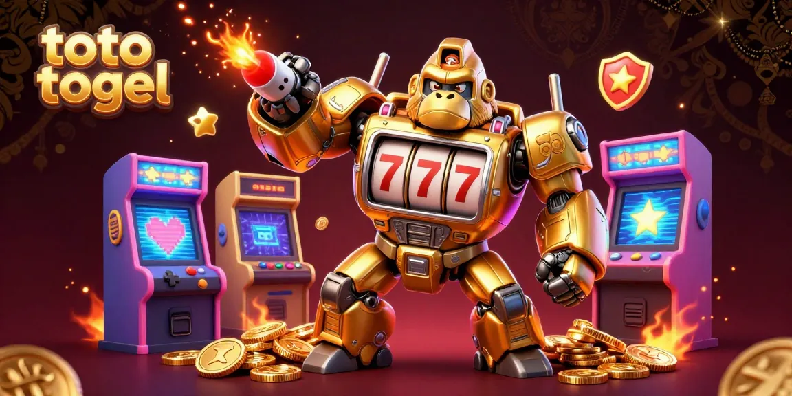 Menangkan setiap putaran lotto togel dengan gaya, menampilkan gorila emas bercorak mesin slot dan elemen kasino lainnya.