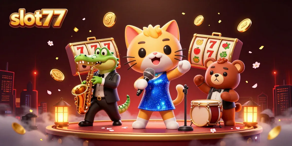 Slot77 dengan penyanyi kucing jazzy dan elemen permainan yang menawan di kasino.